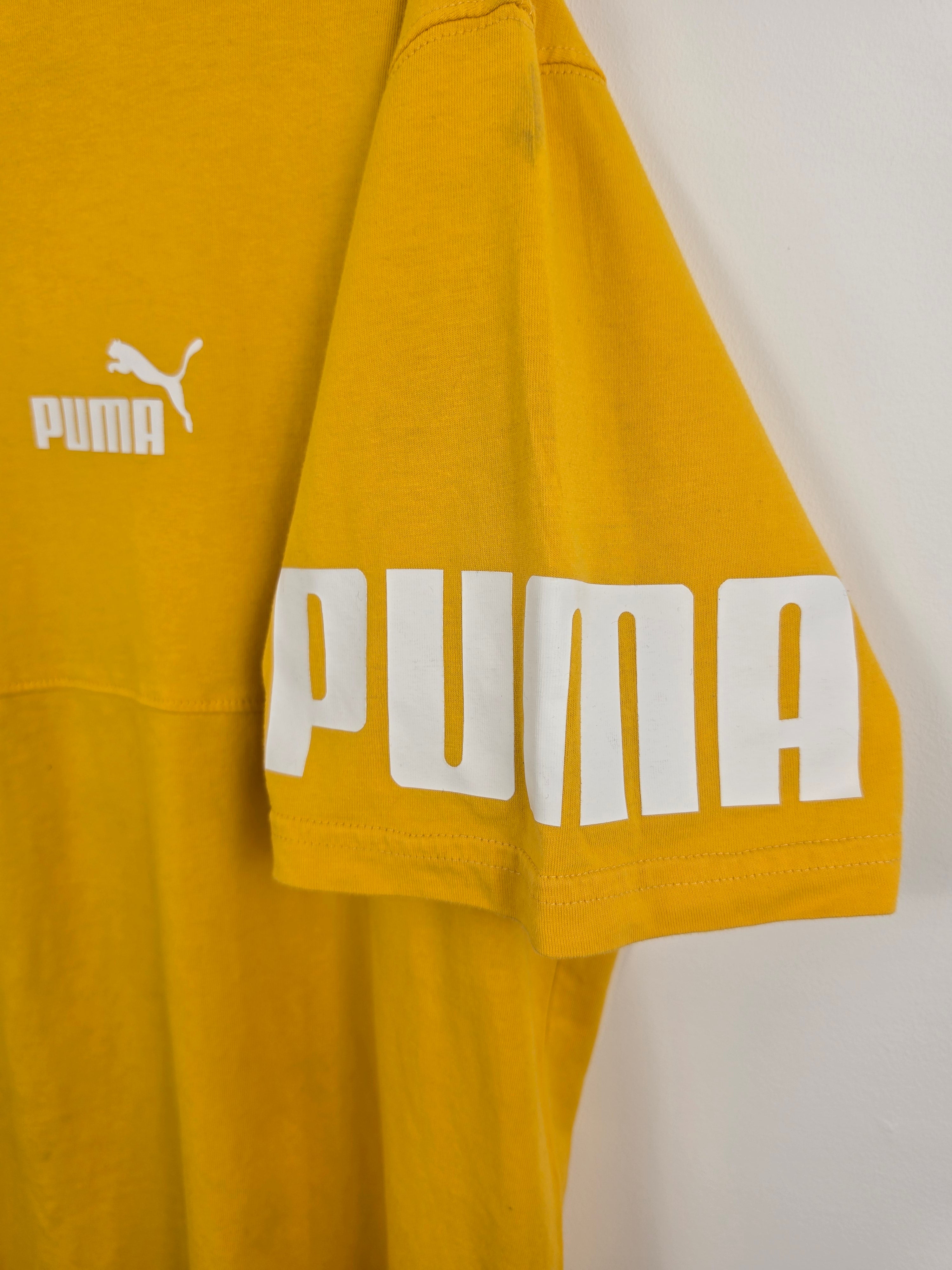 Camiseta Puma Vintage Amarilla - Logo en Mangas - Talla L - Buen Estado