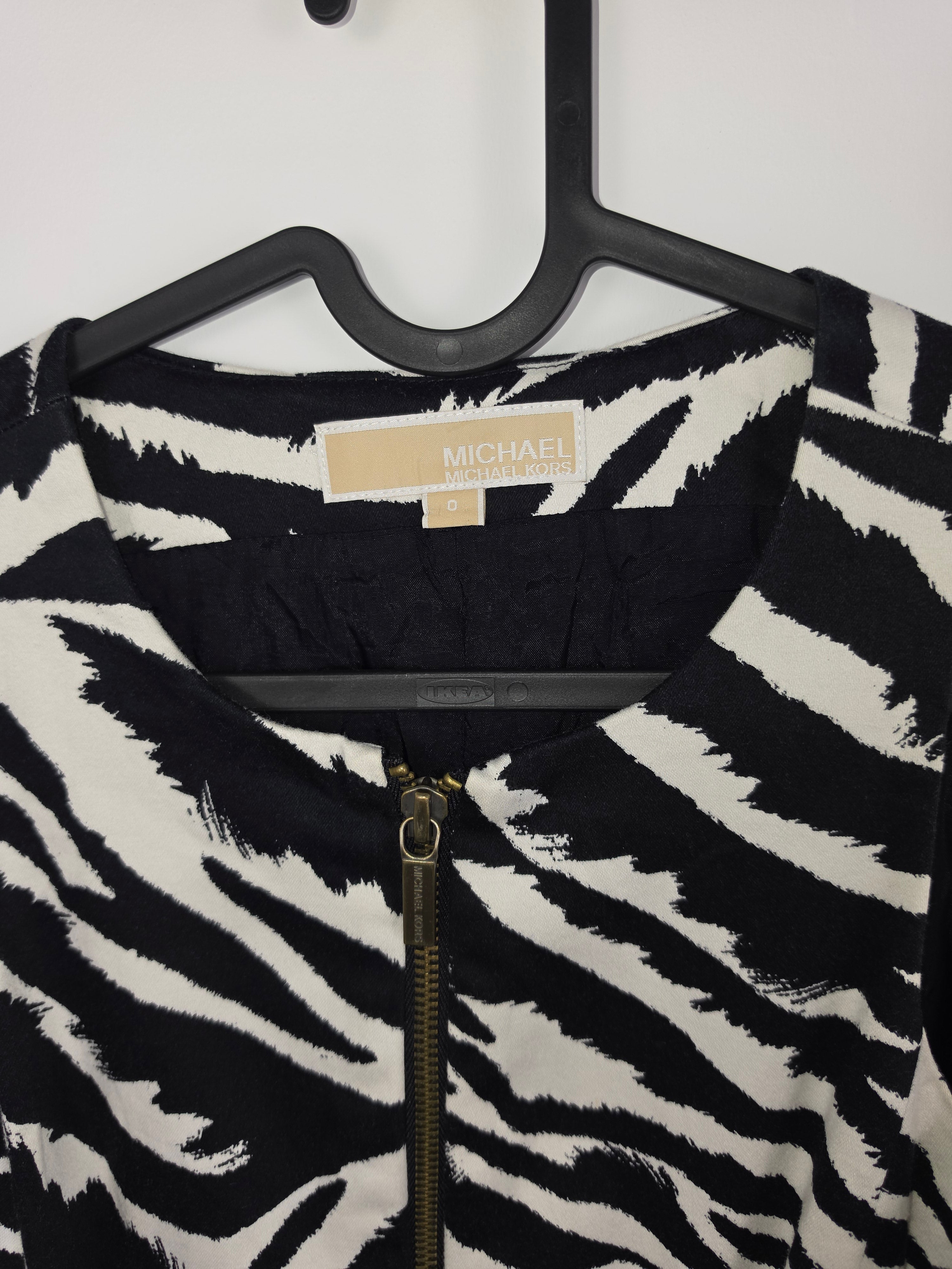 Vestido Michael Kors Talla 0 (XS) - Animal Print Cebra - Cremalleras Doradas - Lujo Vintage