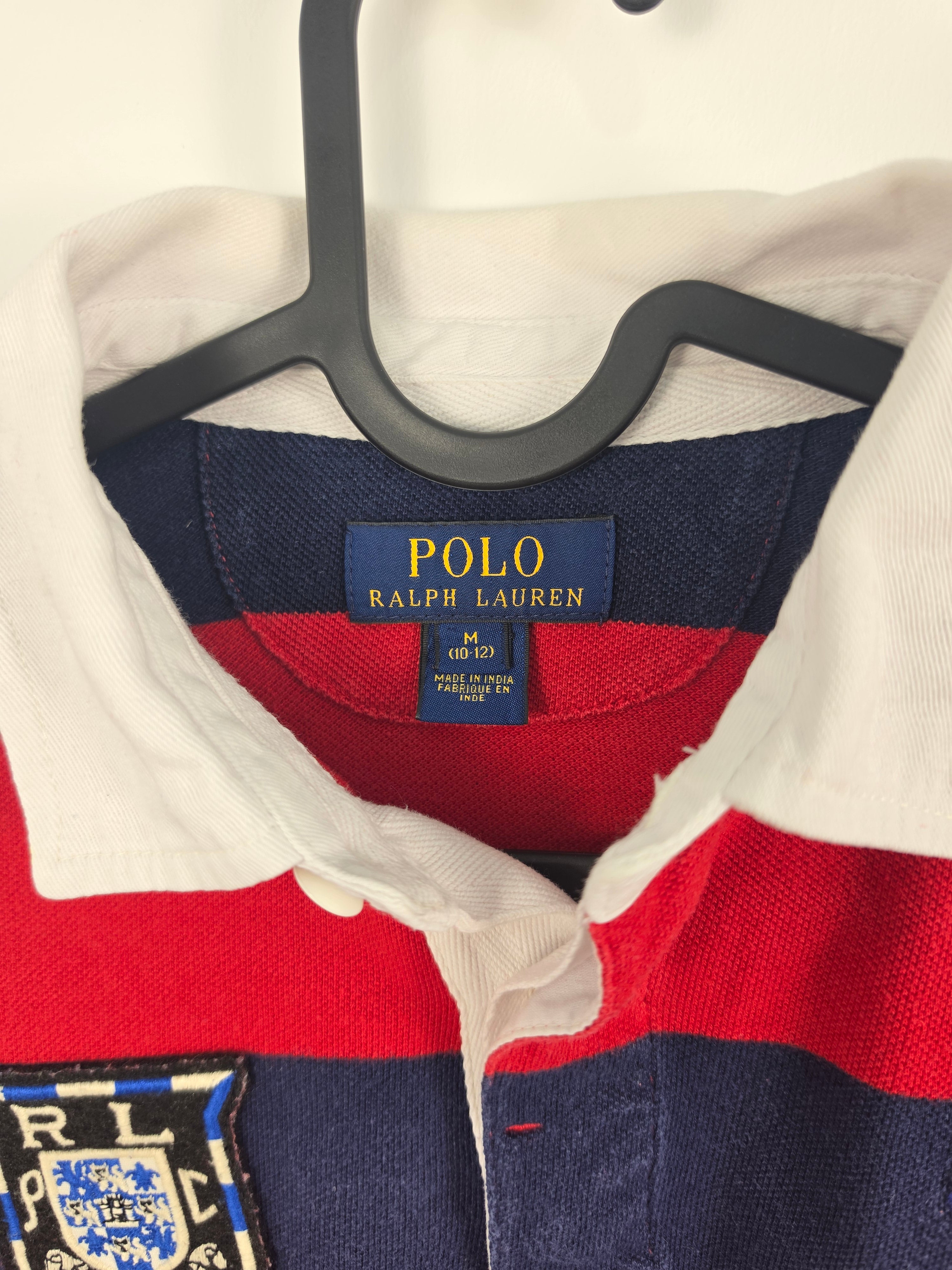 Polo Rugby Ralph Lauren Manga Larga - Rojo/Marino - Talla M Niño / XS Mujer (45x59) - Grado A