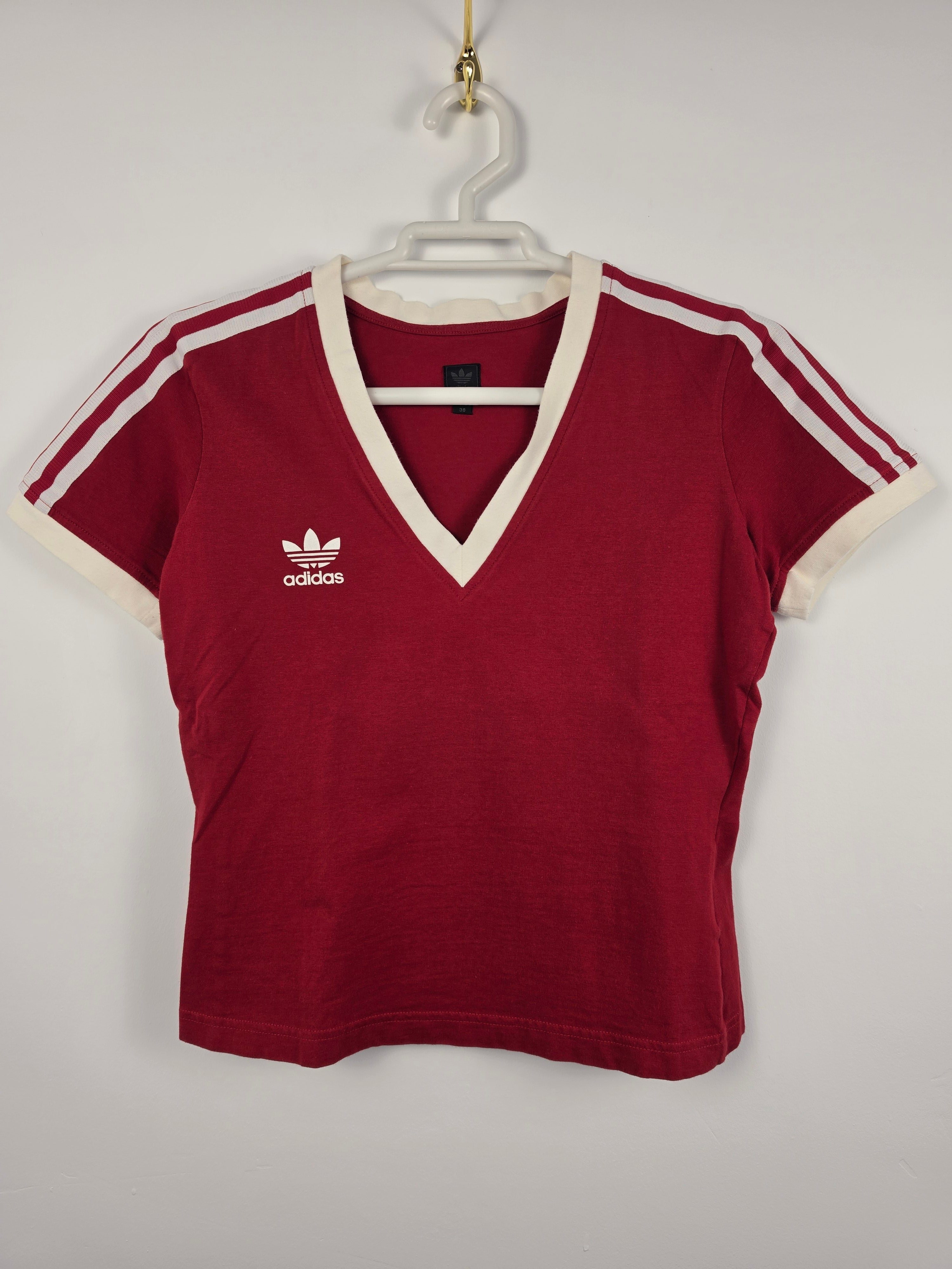 Camiseta Adidas Originals Retro - Talla 36 (S) - Granate/Blanco - Mujer