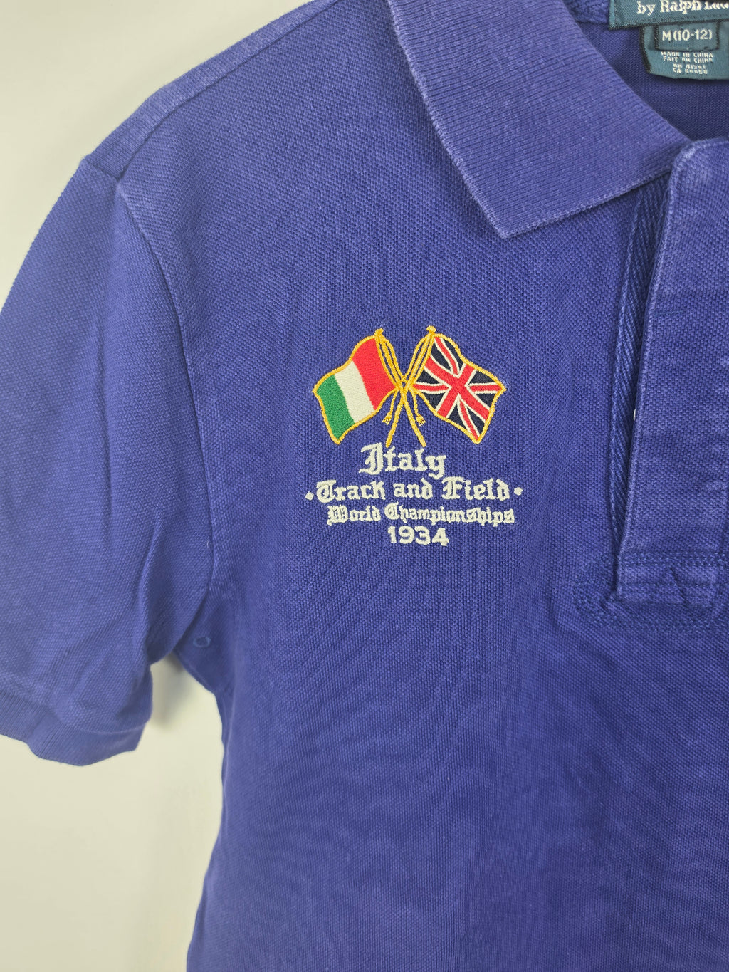 Polo Ralph Lauren Big Pony "Italy Track & Field" - Azul Real - Talla M (Kids 10-12) - Vintage