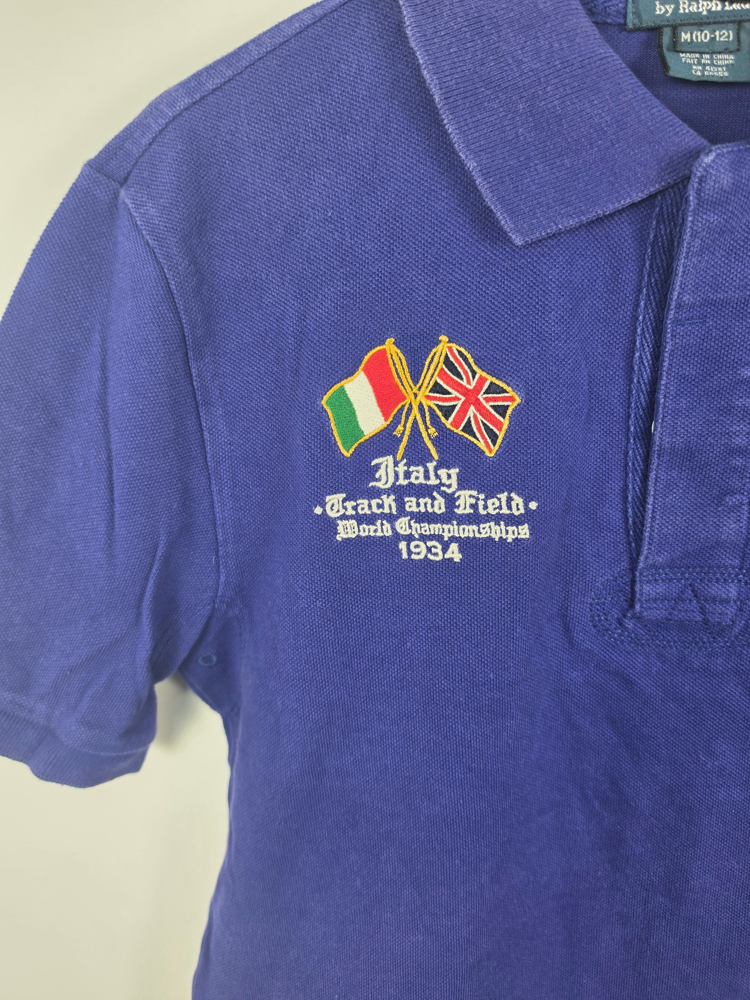 Polo Ralph Lauren Big Pony "Italy Track & Field" - Azul Real - Talla M (Kids 10-12) - Vintage