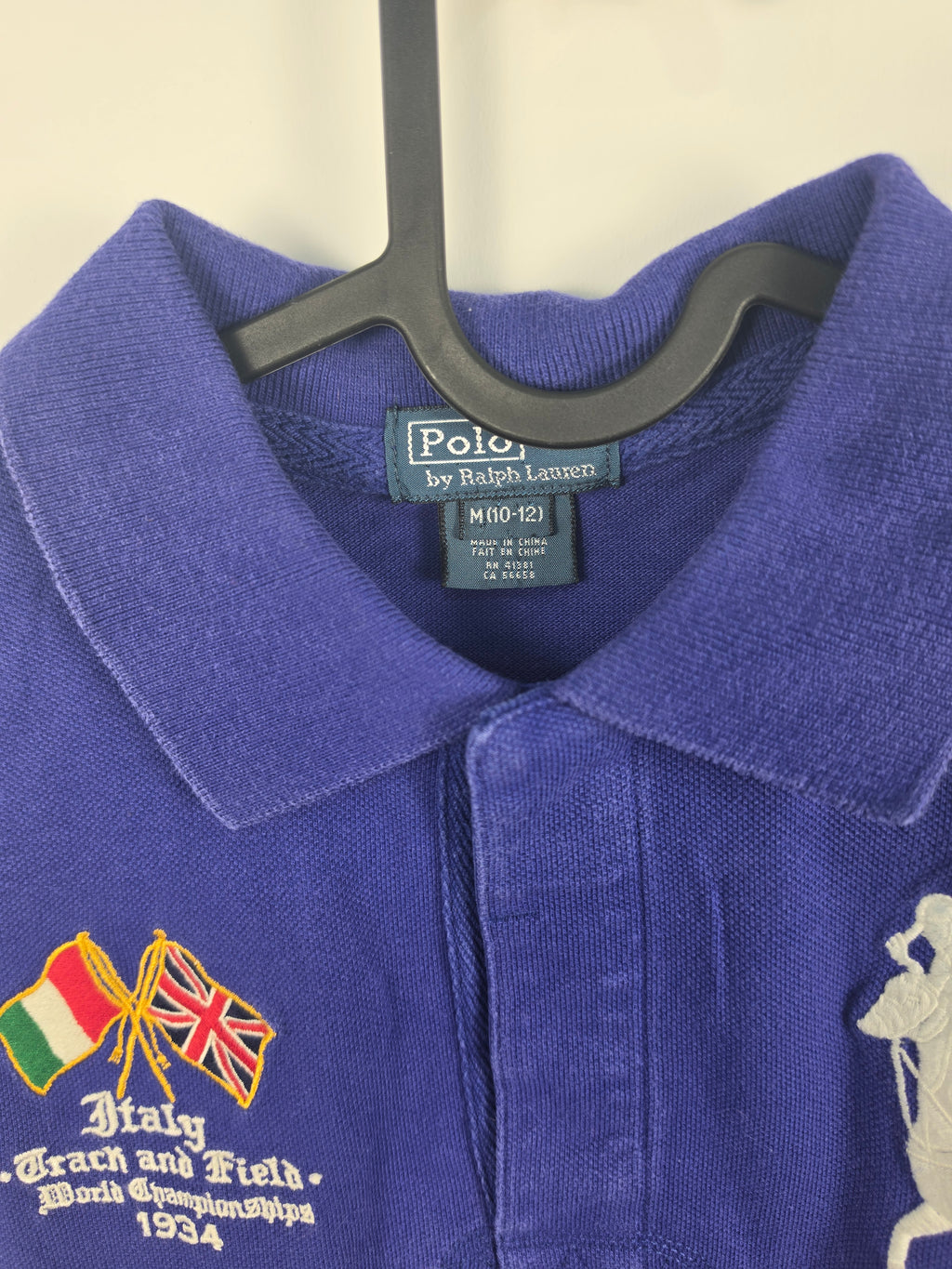 Polo Ralph Lauren Big Pony "Italy Track & Field" - Azul Real - Talla M (Kids 10-12) - Vintage