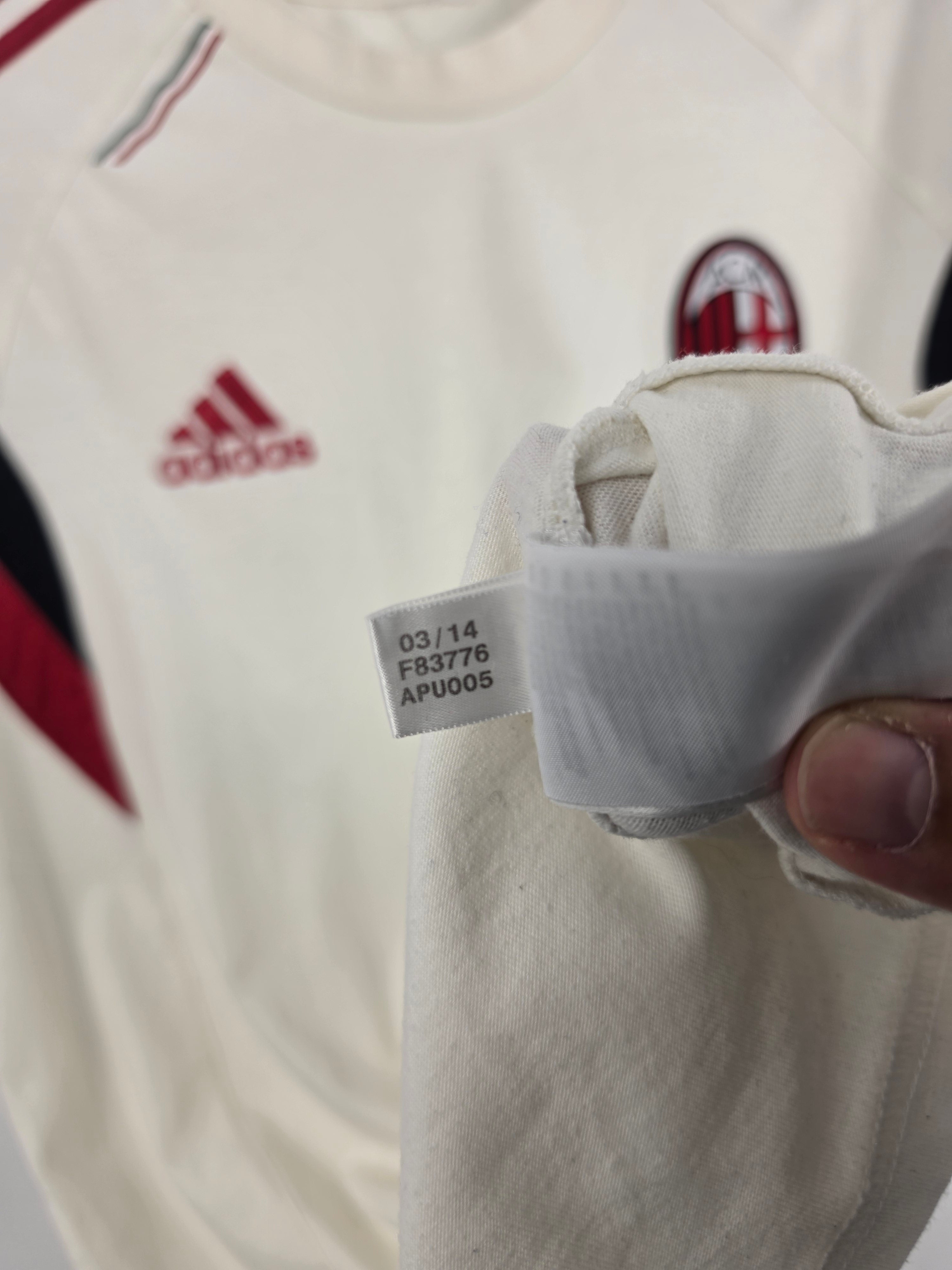Camiseta AC Milan Adidas Blanca Algodón - Temporada 2013/14 - Talla L real (56x70) - Grado B (Sin etiqueta cuello)