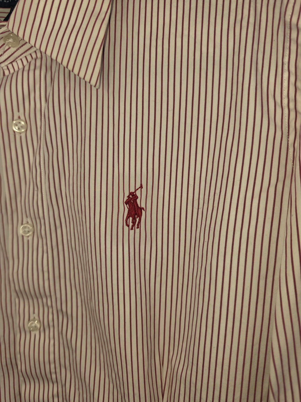 Camisa Ralph Lauren Mujer - Rayas Verticales Rojas y Blancas - Talla 6 (S) - 100% Algodón - Grado A