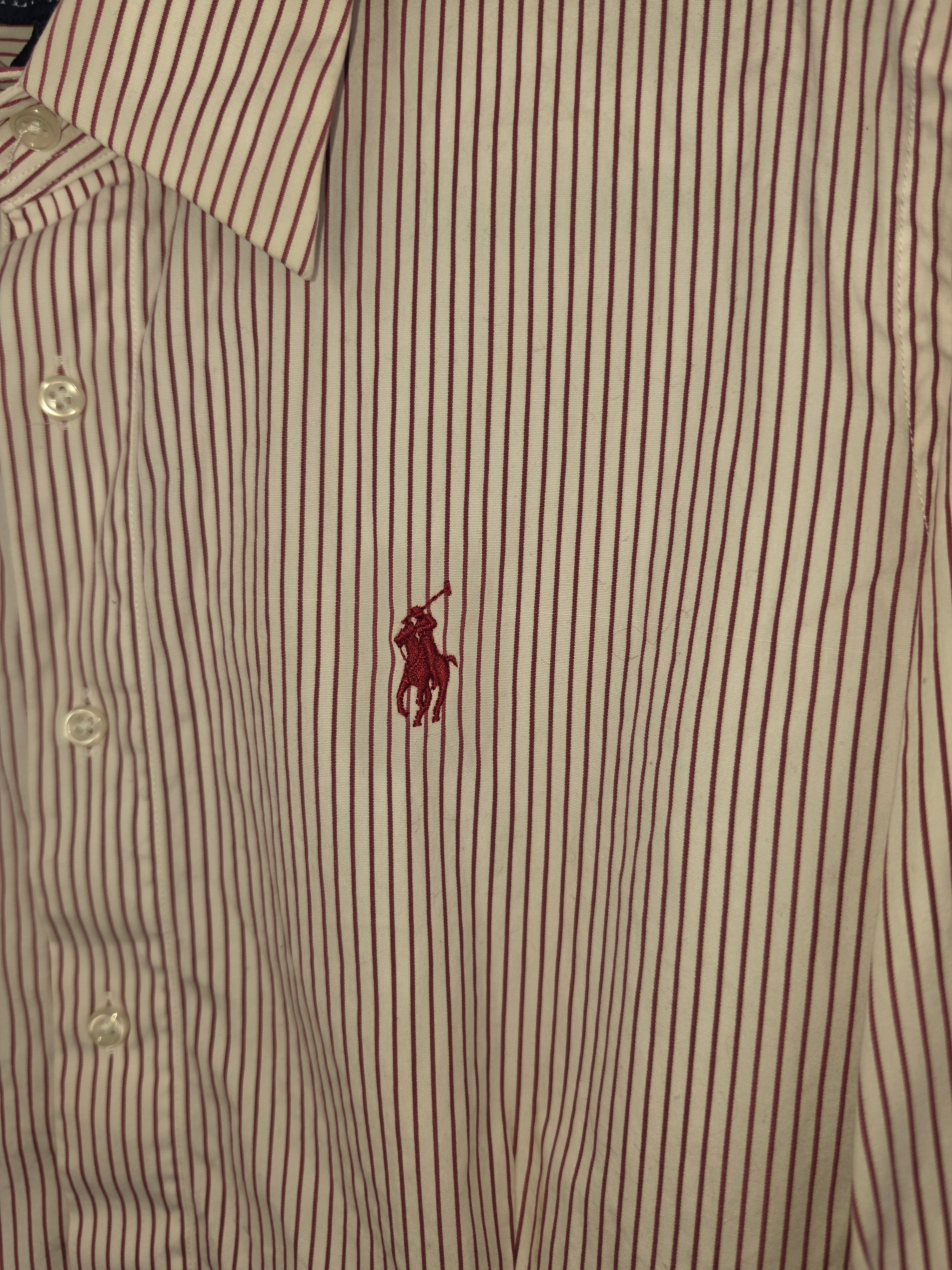 Camisa Ralph Lauren Mujer - Rayas Verticales Rojas y Blancas - Talla 6 (S) - 100% Algodón - Grado A