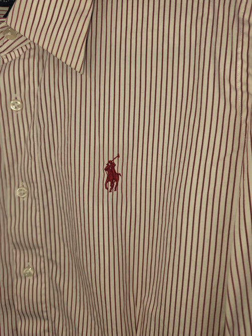 Camisa Ralph Lauren Mujer - Rayas Verticales Rojas y Blancas - Talla 6 (S) - 100% Algodón - Grado A