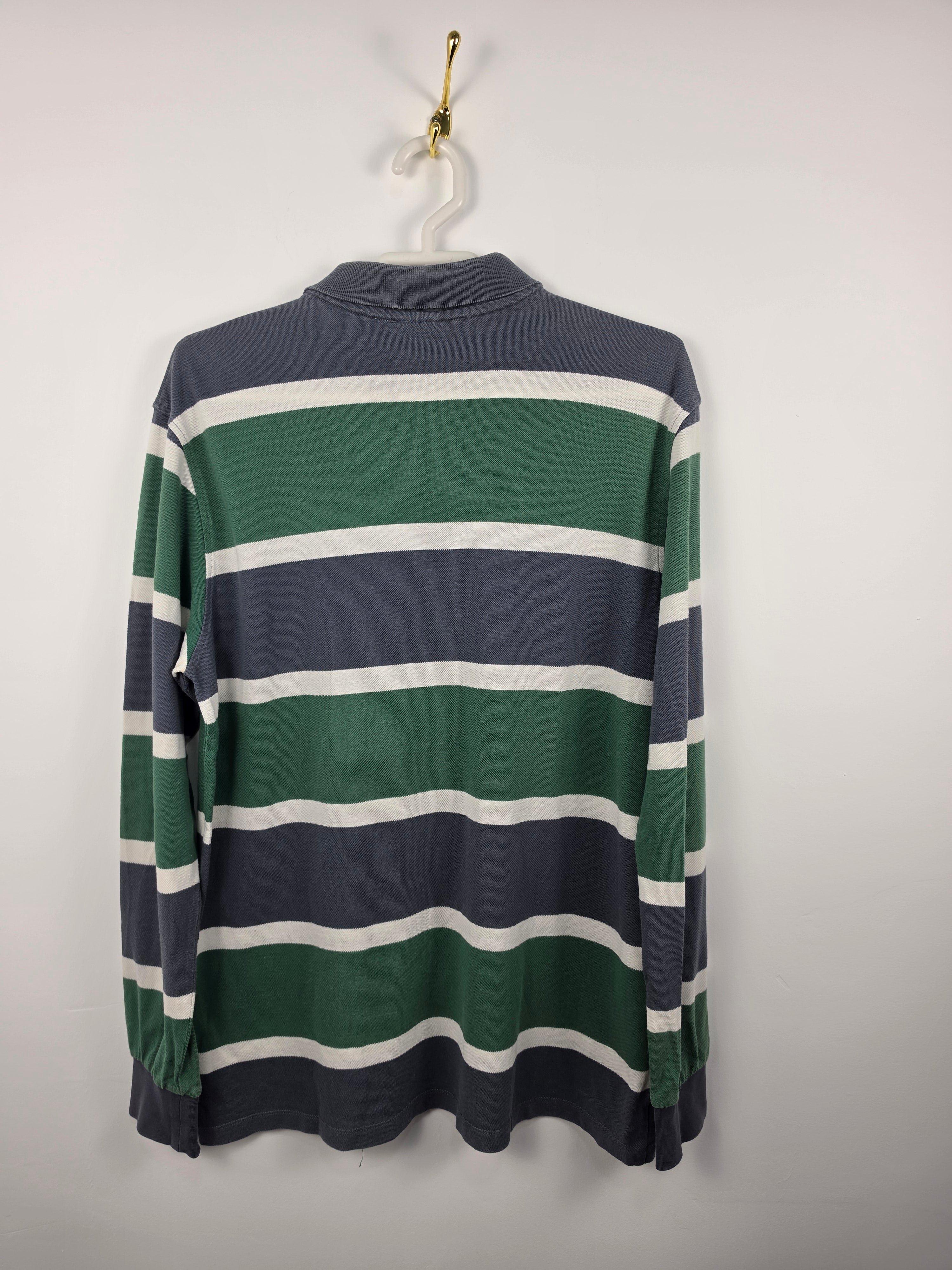 Polo de Manga Larga Lacoste Retro a Rayas Verdes y Gris Oscuro - Talla L (Etiqueta 8) - Grado A (56x75)
