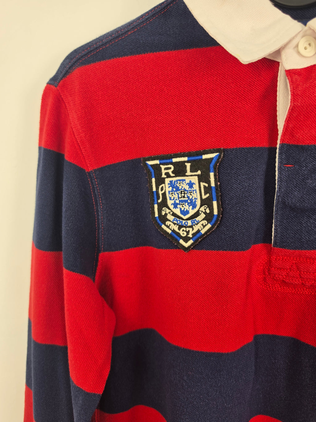 Polo Rugby Ralph Lauren Manga Larga - Rojo/Marino - Talla M Niño / XS Mujer (45x59) - Grado A