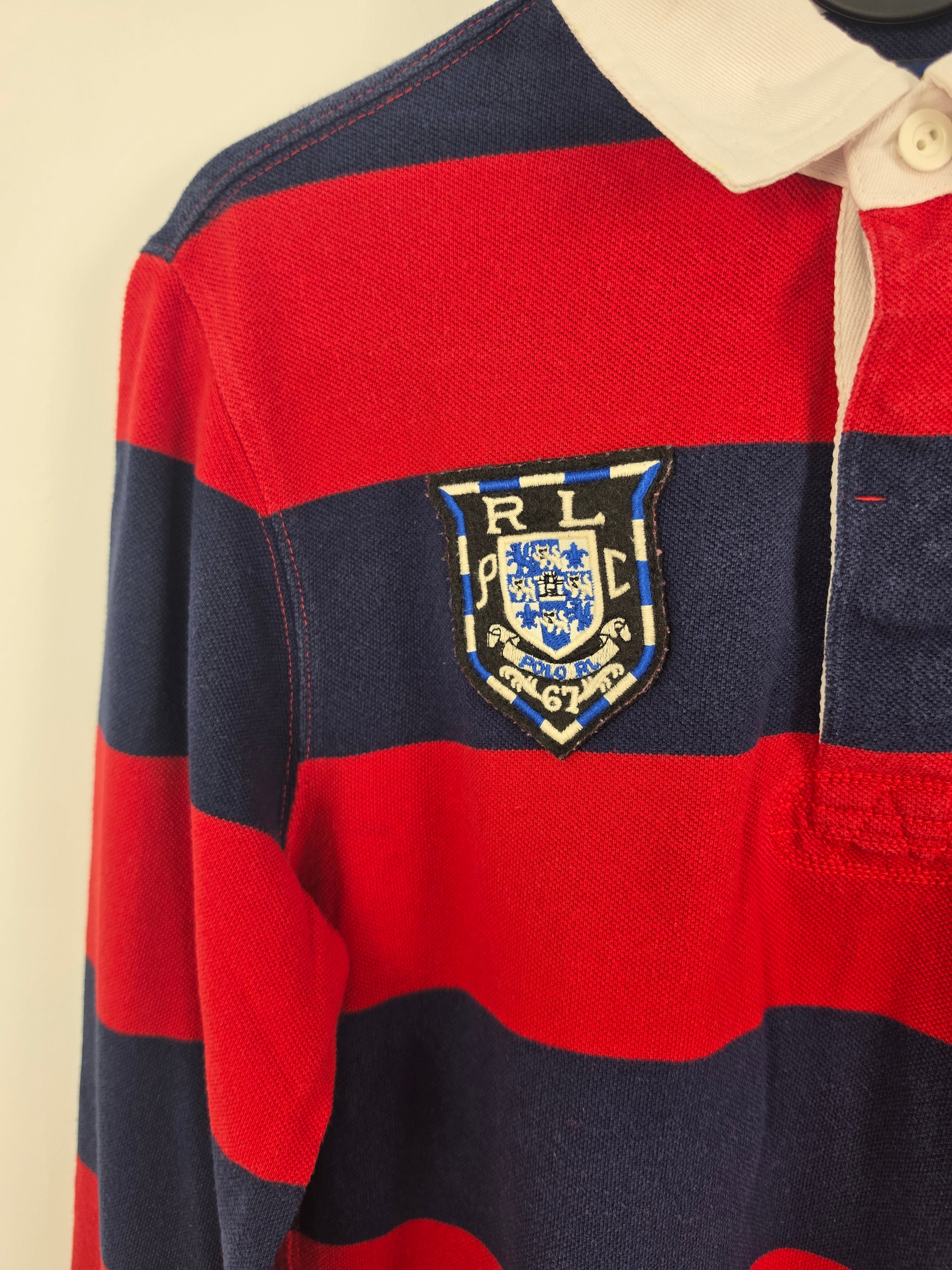 Polo Rugby Ralph Lauren Manga Larga - Rojo/Marino - Talla M Niño / XS Mujer (45x59) - Grado A