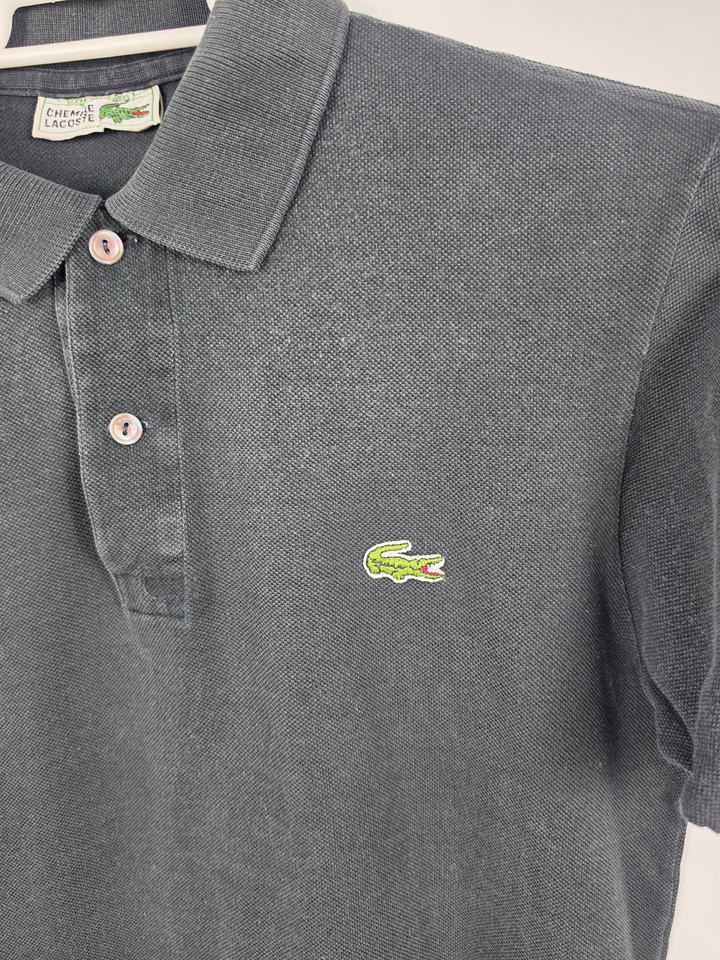 Polo Lacoste Vintage Negro Lavado - Talla 3 (S de hombre) - Grado B (49x69)