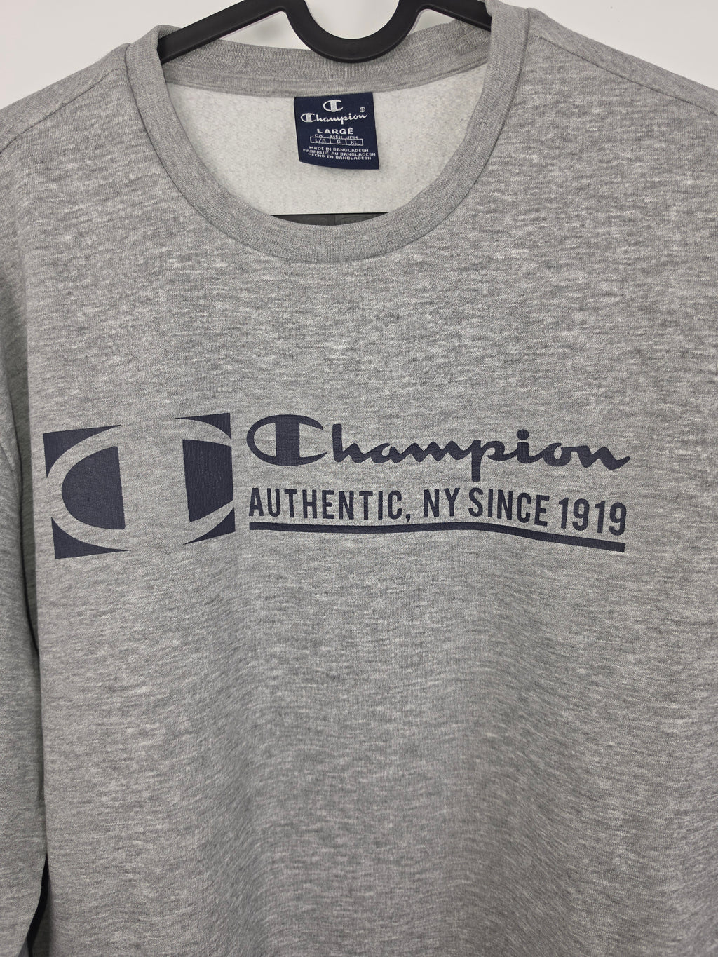 Sudadera Champion "Since 1919" - Talla L - Gris Melange - Grado A