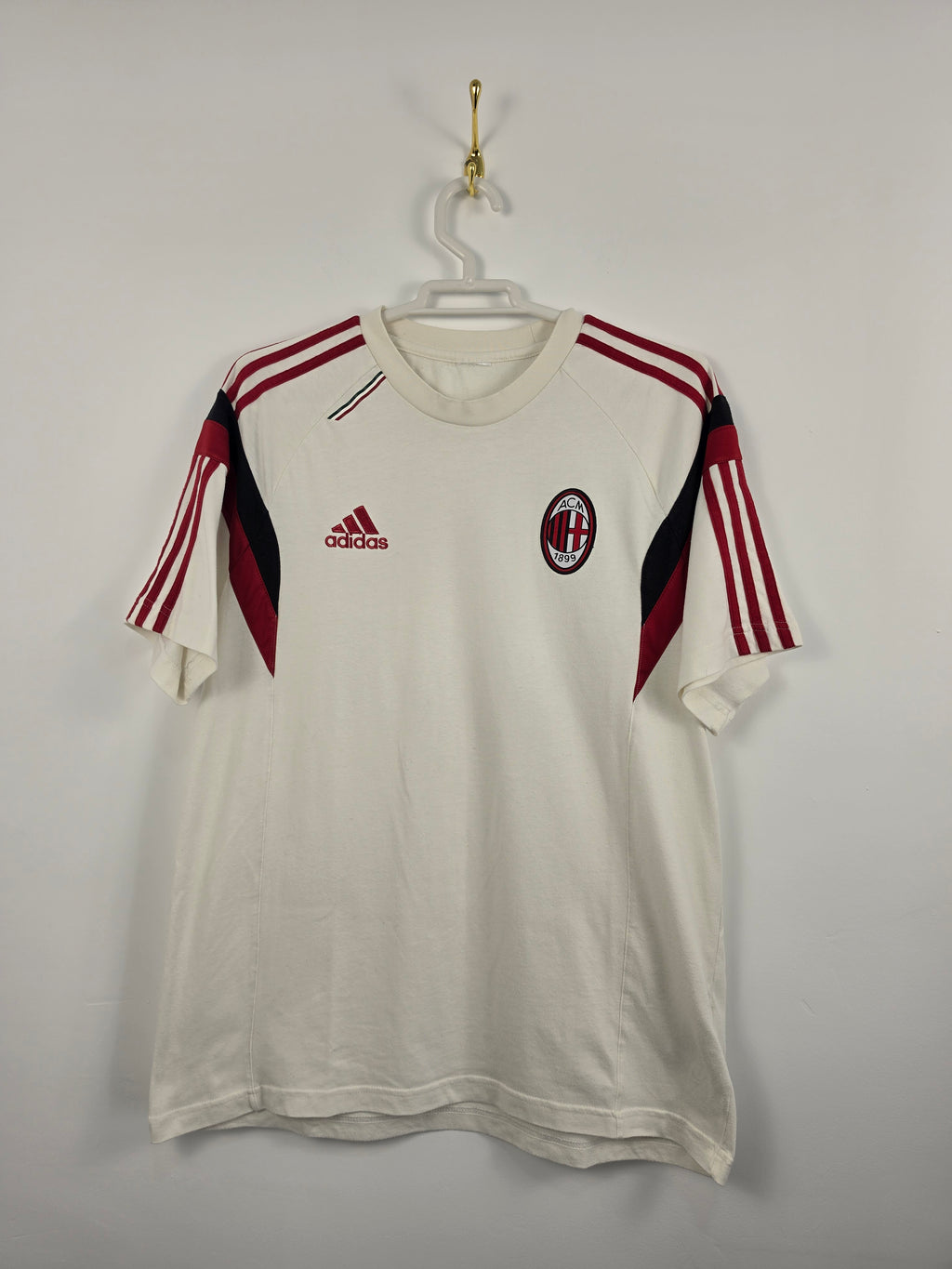 Camiseta AC Milan Adidas Blanca Algodón - Temporada 2013/14 - Talla L real (56x70) - Grado B (Sin etiqueta cuello)