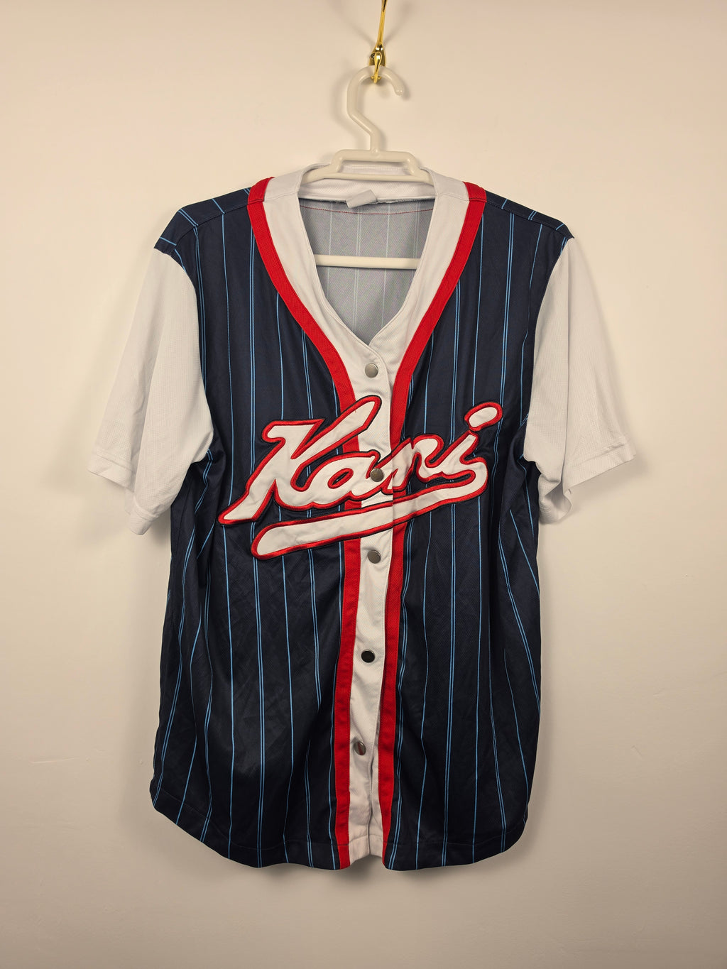 Jersey Béisbol Karl Kani Vintage - Talla M - Azul/Rayas - Grado A