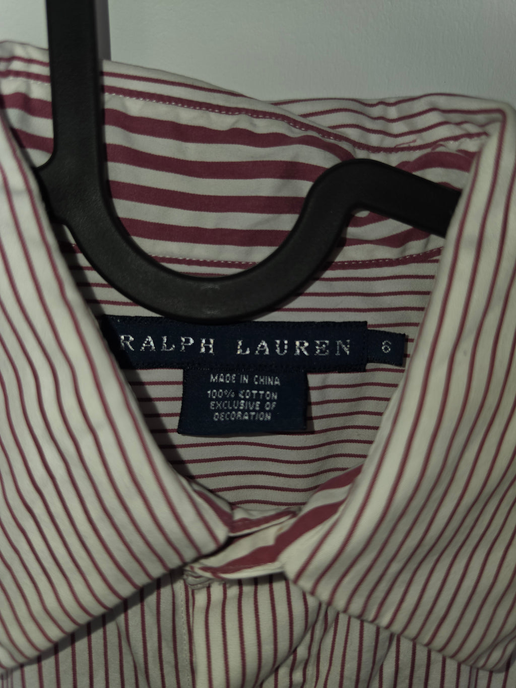 Camisa Ralph Lauren Mujer - Rayas Verticales Rojas y Blancas - Talla 6 (S) - 100% Algodón - Grado A