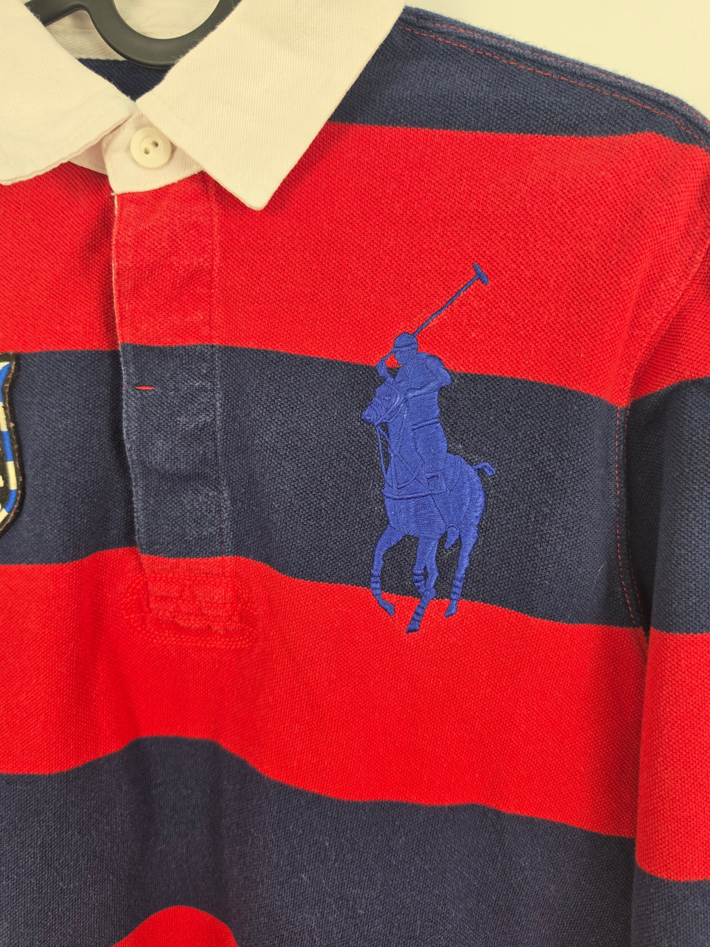 Polo Rugby Ralph Lauren Manga Larga - Rojo/Marino - Talla M Niño / XS Mujer (45x59) - Grado A