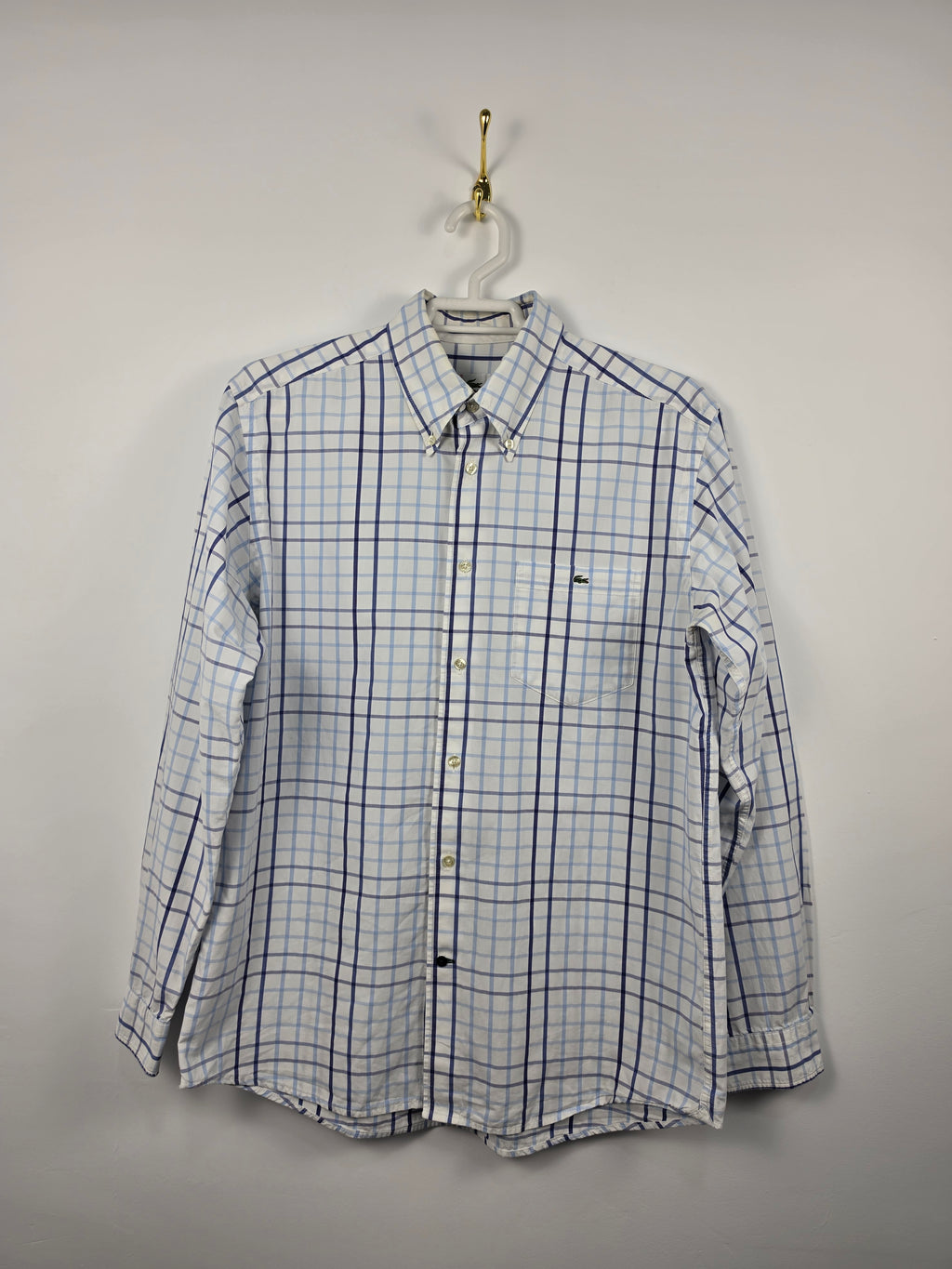 Camisa Lacoste de Cuadros Azul y Blanca - Talla M (40) - Grado B (55x71)