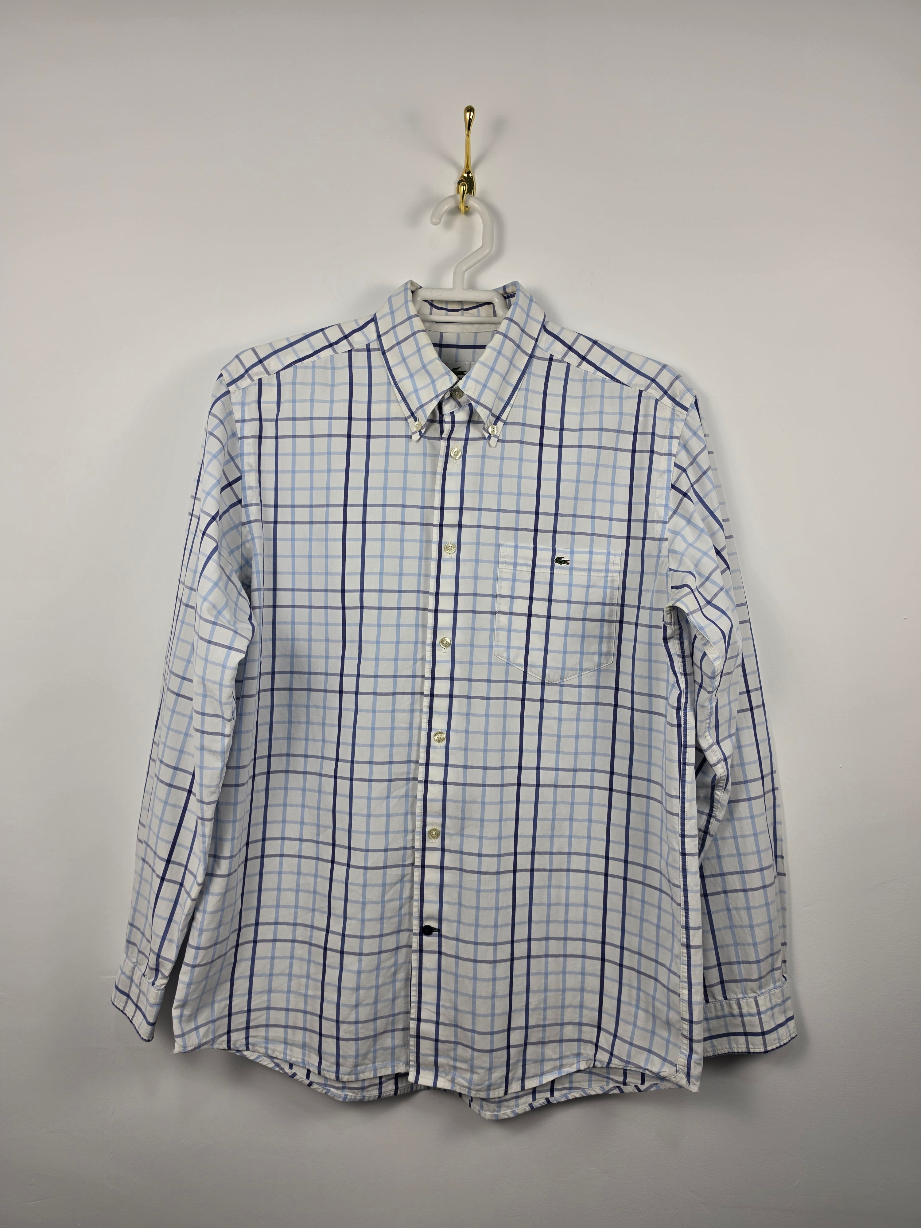 Camisa Lacoste de Cuadros Azul y Blanca - Talla M (40) - Grado B (55x71)