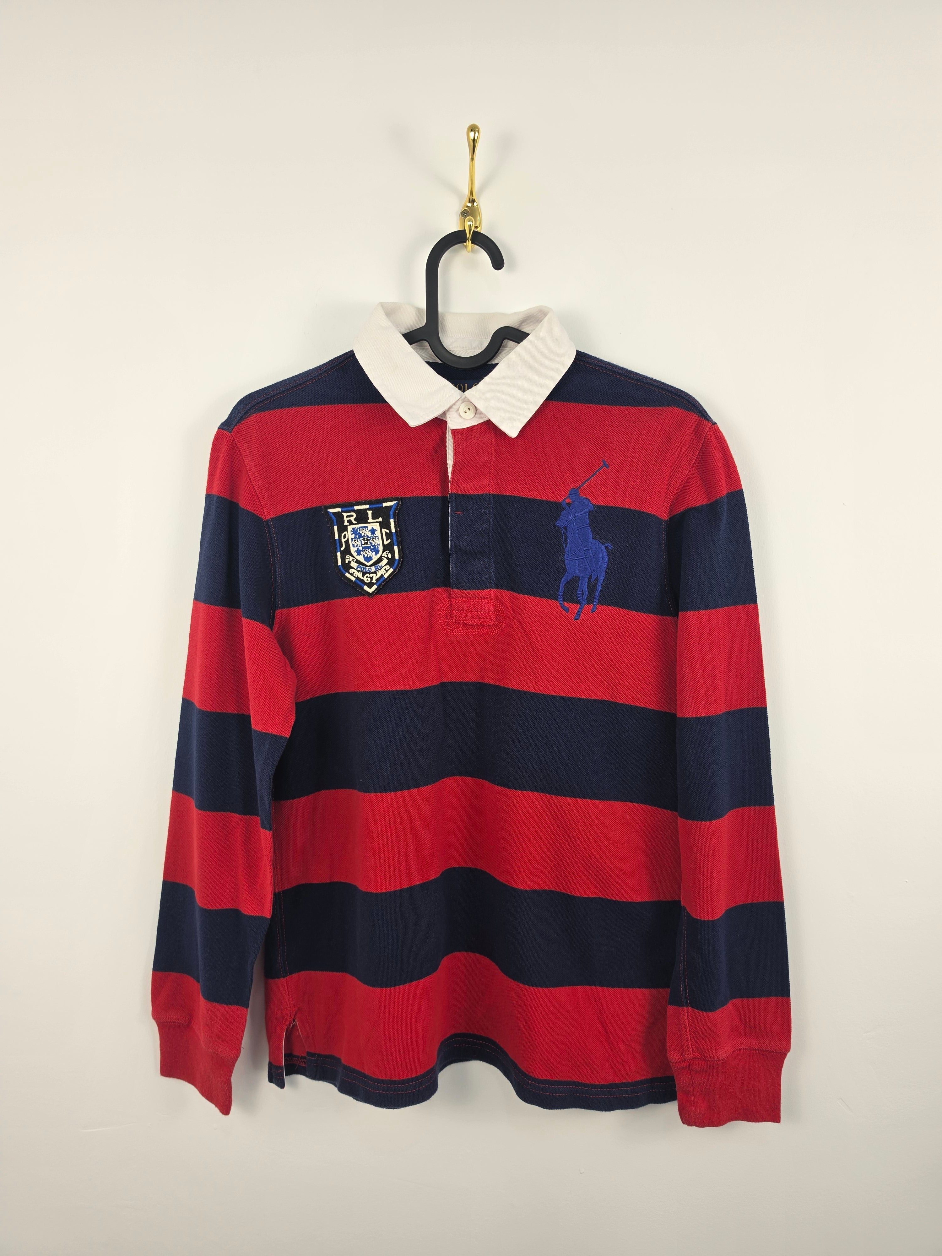 Polo Rugby Ralph Lauren Manga Larga - Rojo/Marino - Talla M Niño / XS Mujer (45x59) - Grado A