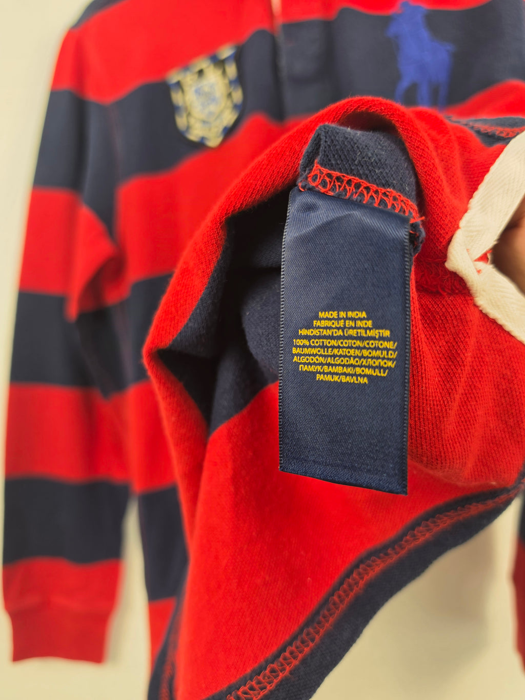 Polo Rugby Ralph Lauren Manga Larga - Rojo/Marino - Talla M Niño / XS Mujer (45x59) - Grado A
