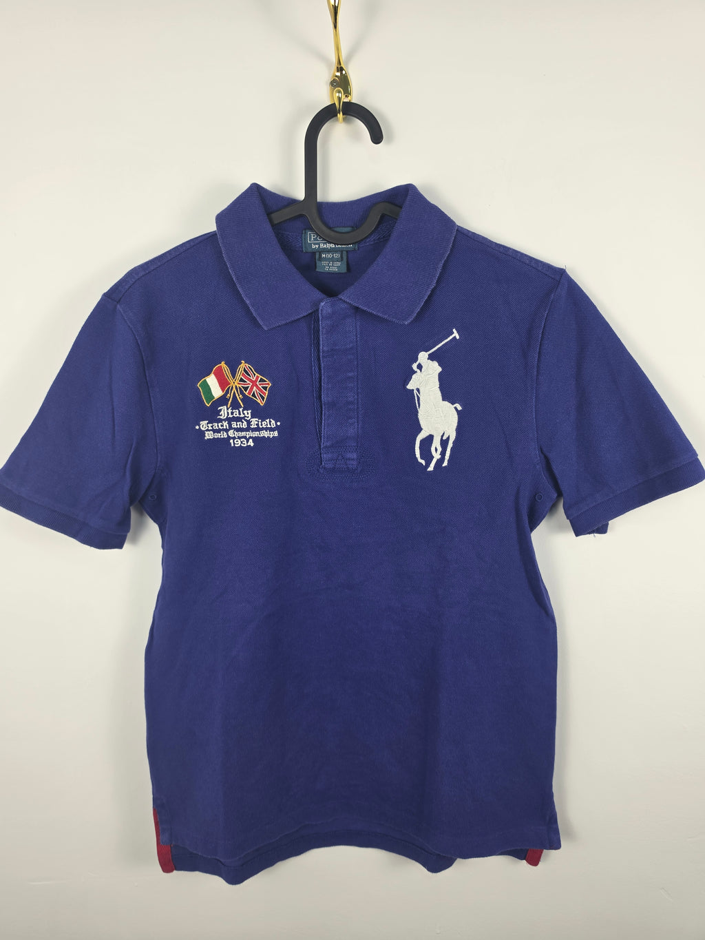 Polo Ralph Lauren Big Pony "Italy Track & Field" - Azul Real - Talla M (Kids 10-12) - Vintage