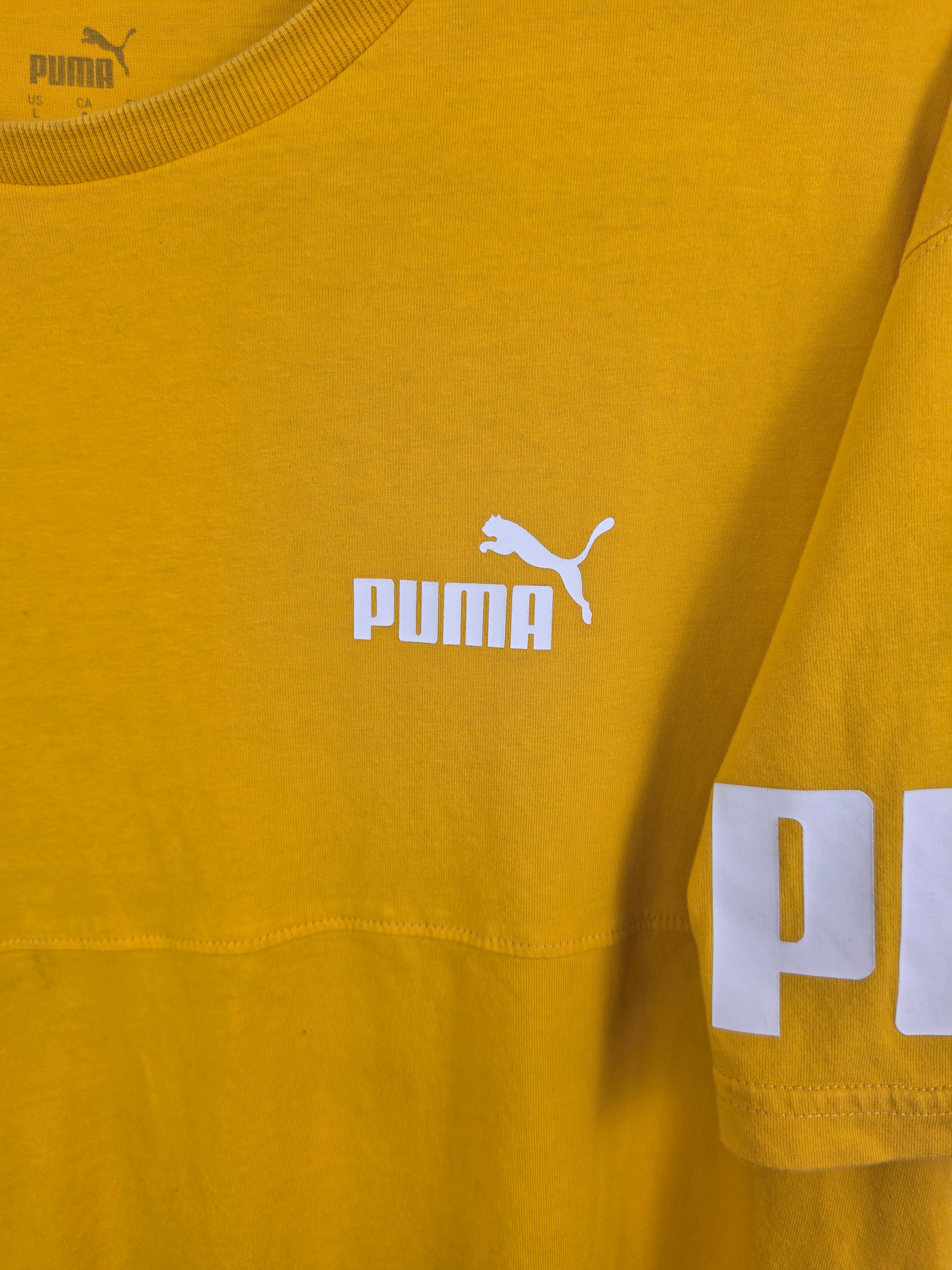 Camiseta Puma Vintage Amarilla - Logo en Mangas - Talla L - Buen Estado