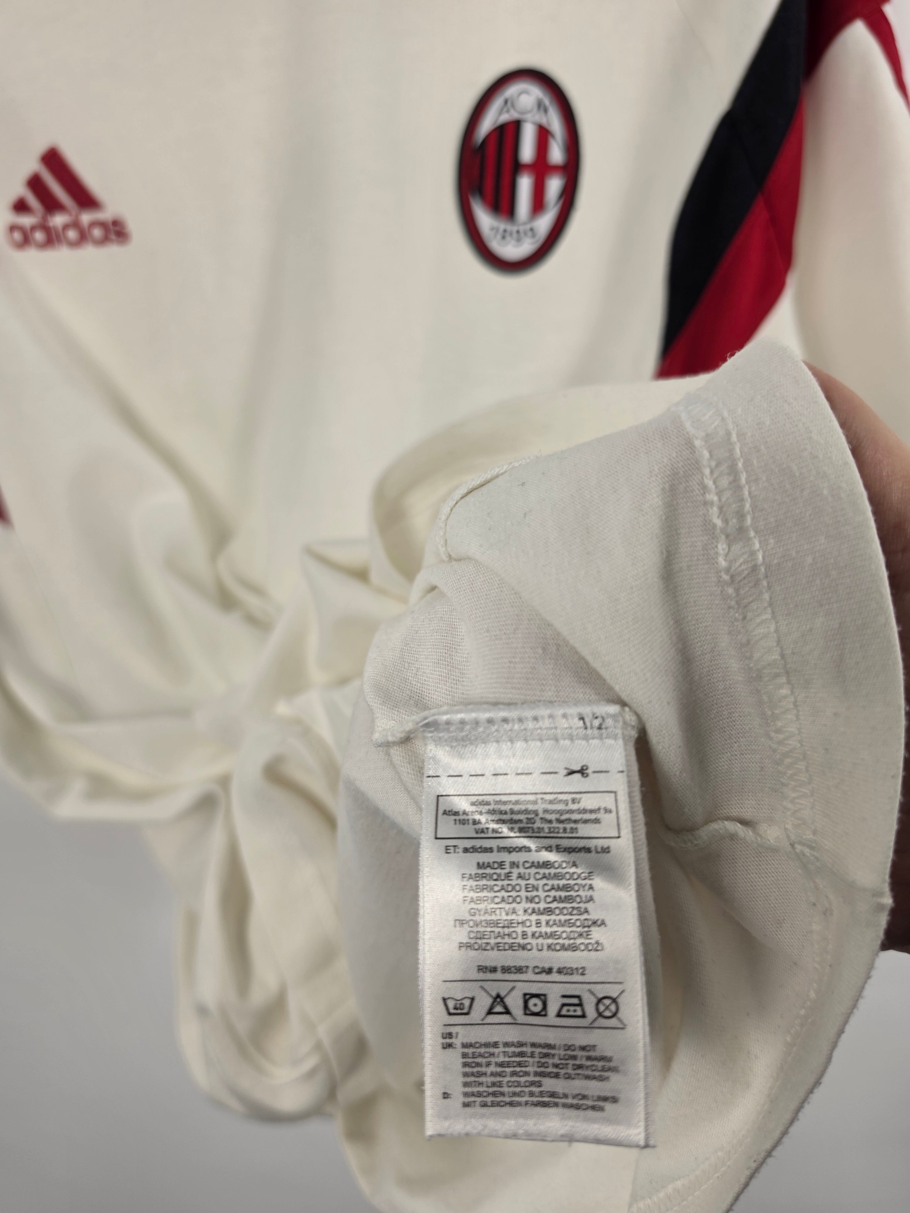 Camiseta AC Milan Adidas Blanca Algodón - Temporada 2013/14 - Talla L real (56x70) - Grado B (Sin etiqueta cuello)