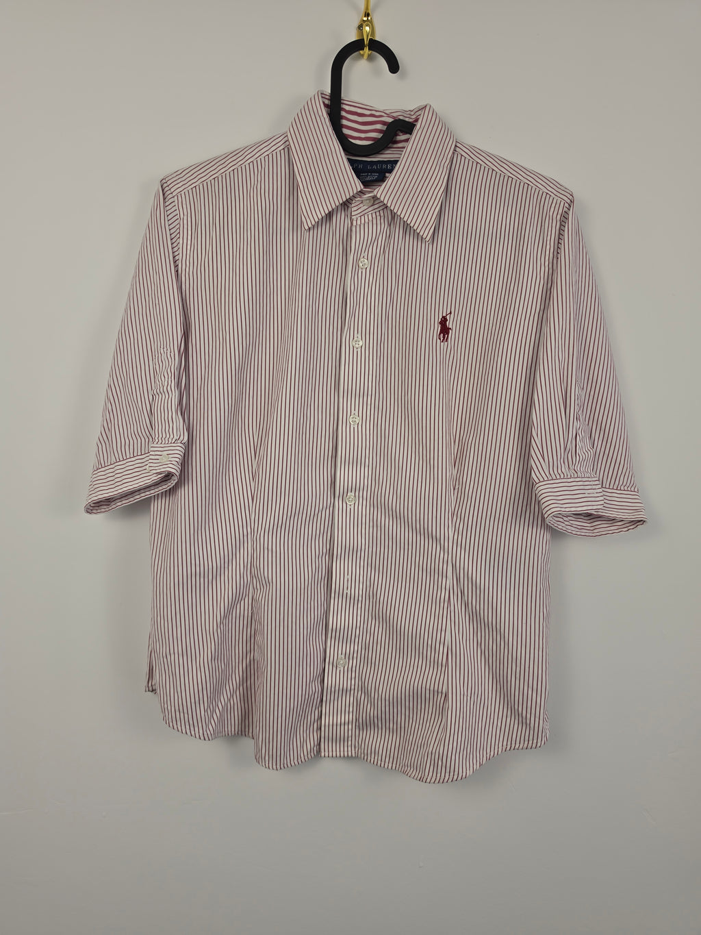 Camisa Ralph Lauren Mujer - Rayas Verticales Rojas y Blancas - Talla 6 (S) - 100% Algodón - Grado A