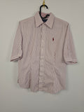 Camisa Ralph Lauren Mujer - Rayas Verticales Rojas y Blancas - Talla 6 (S) - 100% Algodón - Grado A